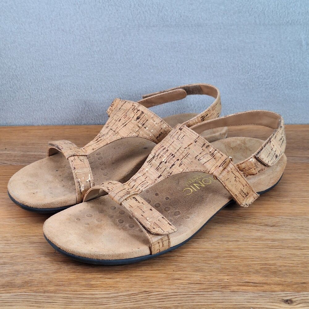 Vionic Giorgina Women's 9 EU 40 Cork Flat Slingback Sandals Gold Accent Tan Arch